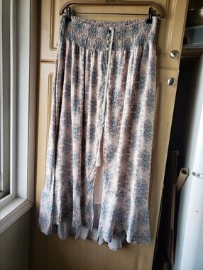Boho Floral Summer Maxi Skirt in Pale Pink & Teal